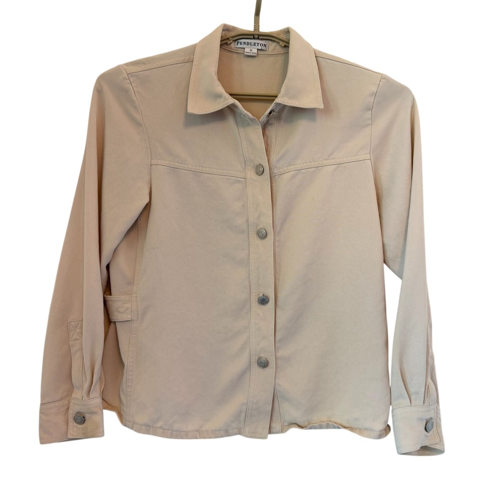 Pendleton Shacket Women Beige 100%Tencel Button Utility Shirt Jacket Medium READ